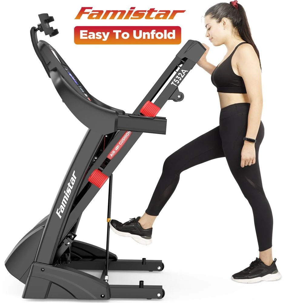 2026 Famistar Folding Treadmill for Home with 15 Levels Auto Incline, 300LB Capcity, 10MPH Fast Speed Controls
