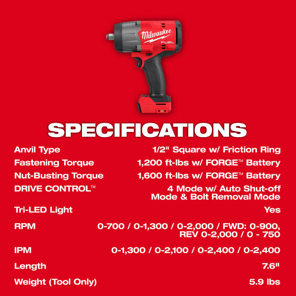 2026 Milwaukee 2967-20 - M18 FUEL™ 1/2" High Torque Impact Wrench w/ Friction Ring