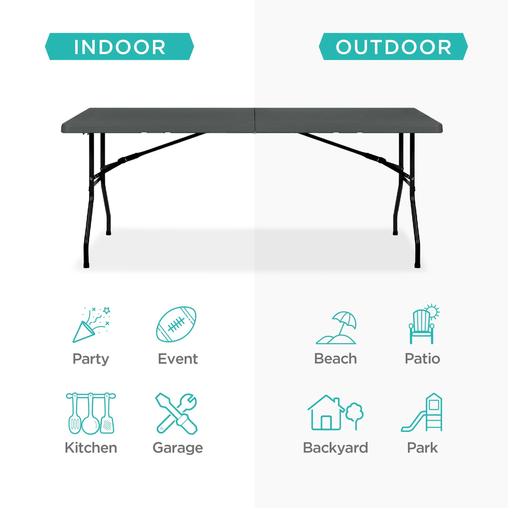 2026 Best Choice Products 6ft Plastic Folding Table, Indoor Outdoor Heavy Duty Portable w/ Handle, Lock - White