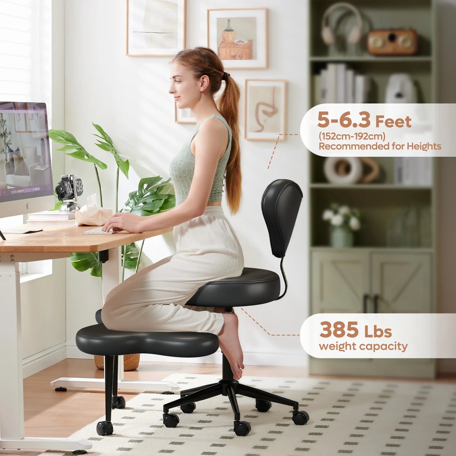 2026 Pinmoco Ergonomic Cross Legged Swivel Chair, Adjustable Height and Teddy Fabric, Meditation& ADHD Chair with Back Support, Home and Office, Off White