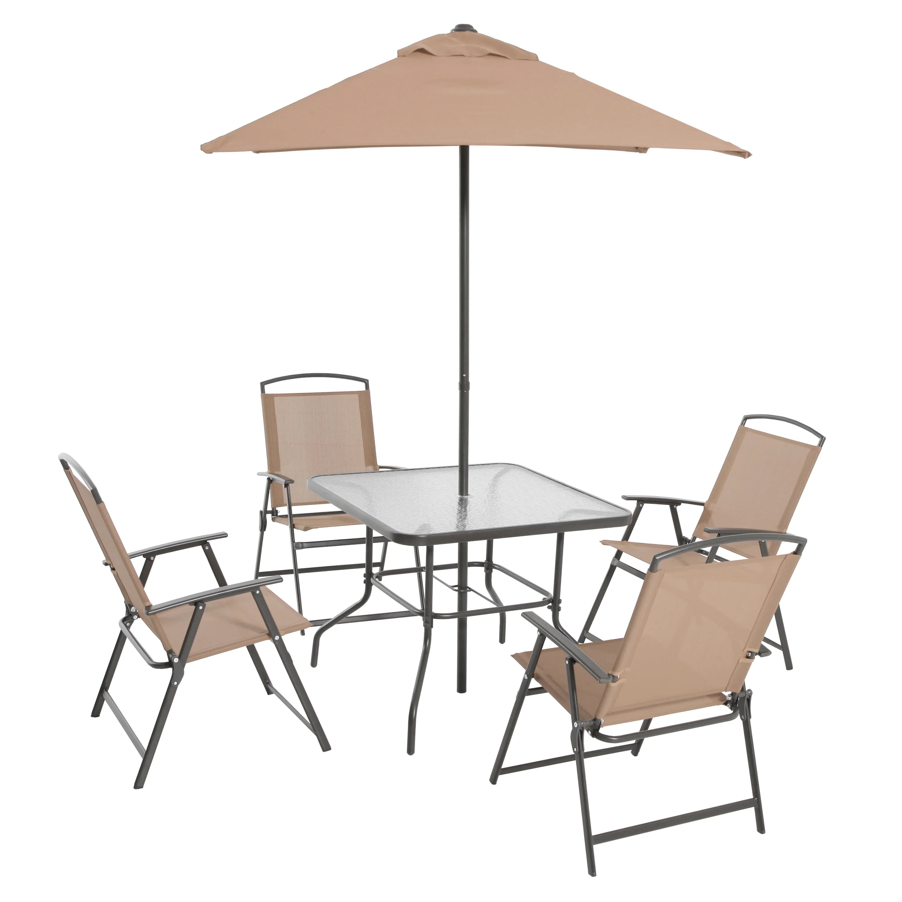 2026 Mainstays Albany Lane Steel 6-Piece Outdoor Patio Dining Set with Umbrella, Red