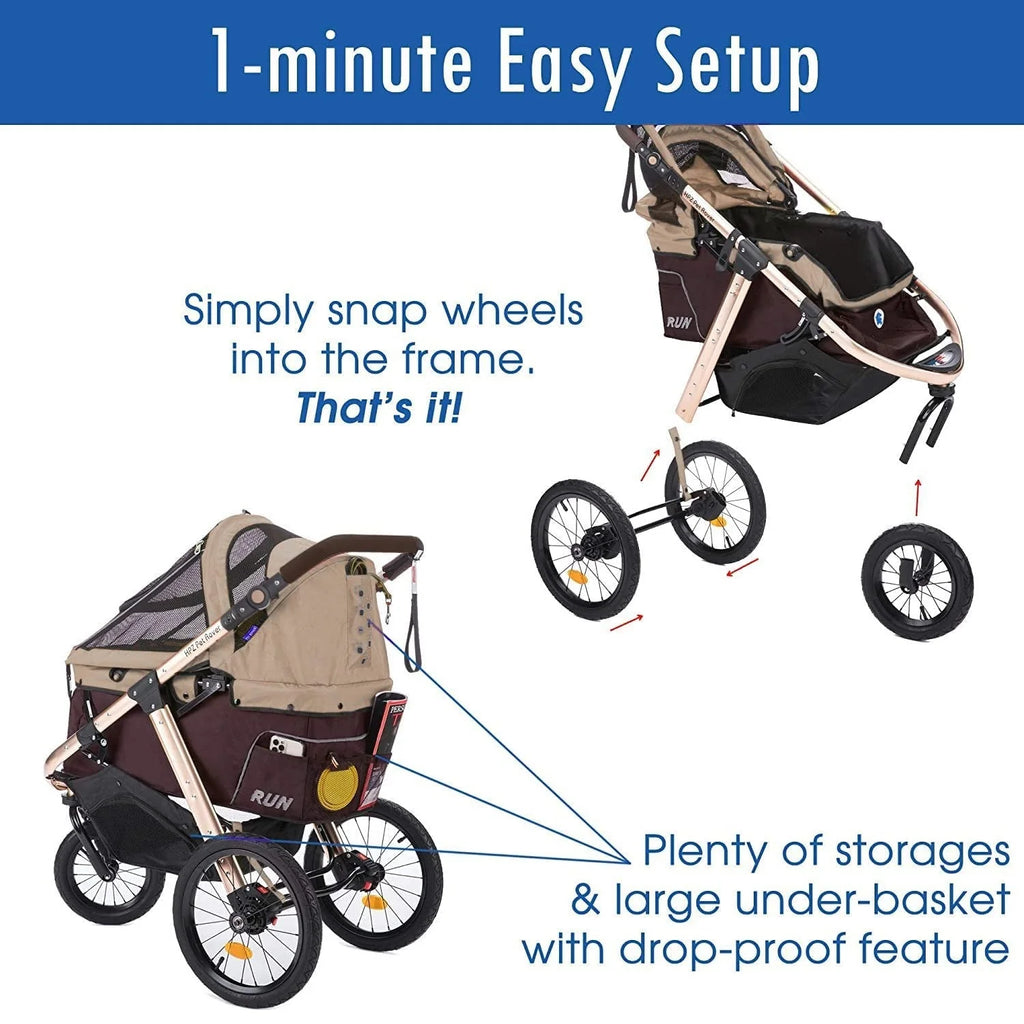 2026 Jogging Sports Stroller with Comfort Rubber Wheels/Zipper-Less Entry/1-Hand Quick Fold/Aluminum Frame for Small/Medium Dogs, Cats and Pets (Green Camo)