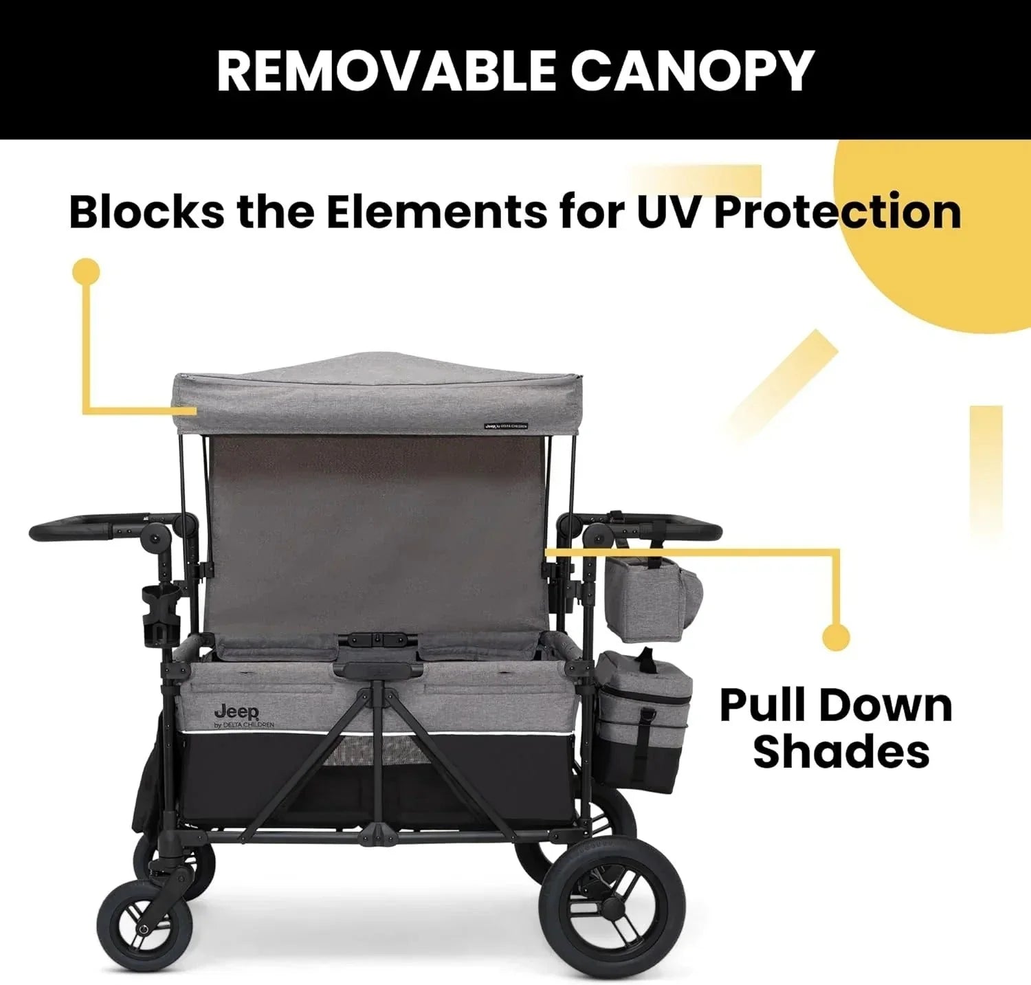 2026 Jeep Wrangler Deluxe 4-seater stroller by Delta Children Premium Quad stroller