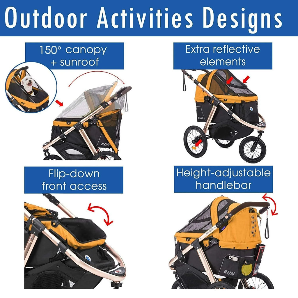 2026 Jogging Sports Stroller with Comfort Rubber Wheels/Zipper-Less Entry/1-Hand Quick Fold/Aluminum Frame for Small/Medium Dogs, Cats and Pets (Green Camo)
