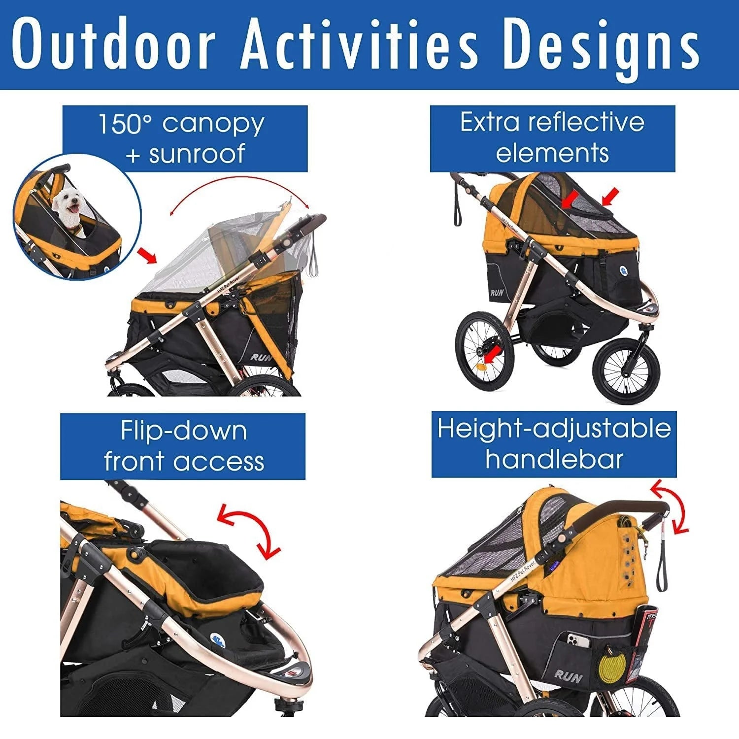 2026 Jogging Sports Stroller with Comfort Rubber Wheels/Zipper-Less Entry/1-Hand Quick Fold/Aluminum Frame for Small/Medium Dogs, Cats and Pets (Green Camo)