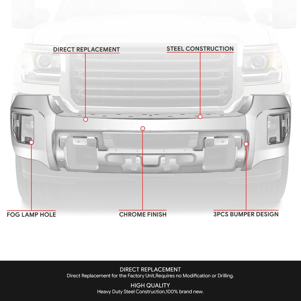 Modular Style Front Bumper w/o Parking Sensor Holes 15-19 GMC Sierra 2500 3500 HD