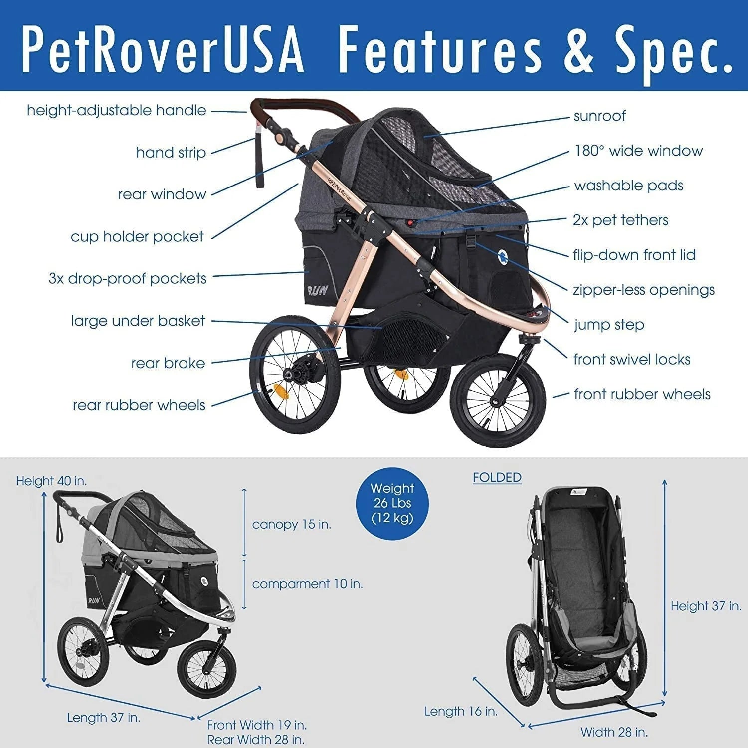 2026 Jogging Sports Stroller with Comfort Rubber Wheels/Zipper-Less Entry/1-Hand Quick Fold/Aluminum Frame for Small/Medium Dogs, Cats and Pets (Green Camo)