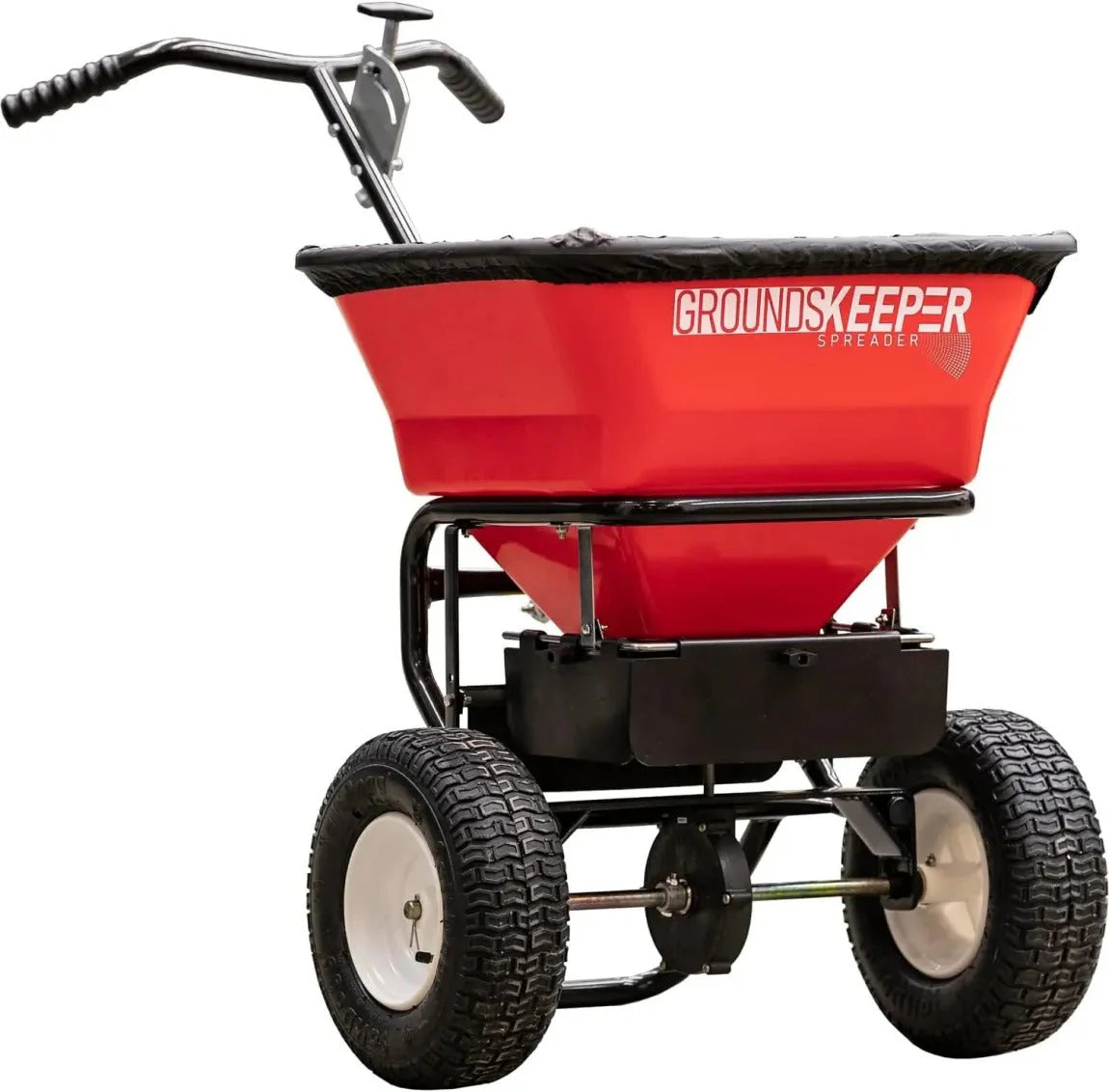 2026 Multi-purpose push-along spreader, 100 lb capacity, versatile tool for lawn seed, salt, de-icer, fertilizer and seeds
