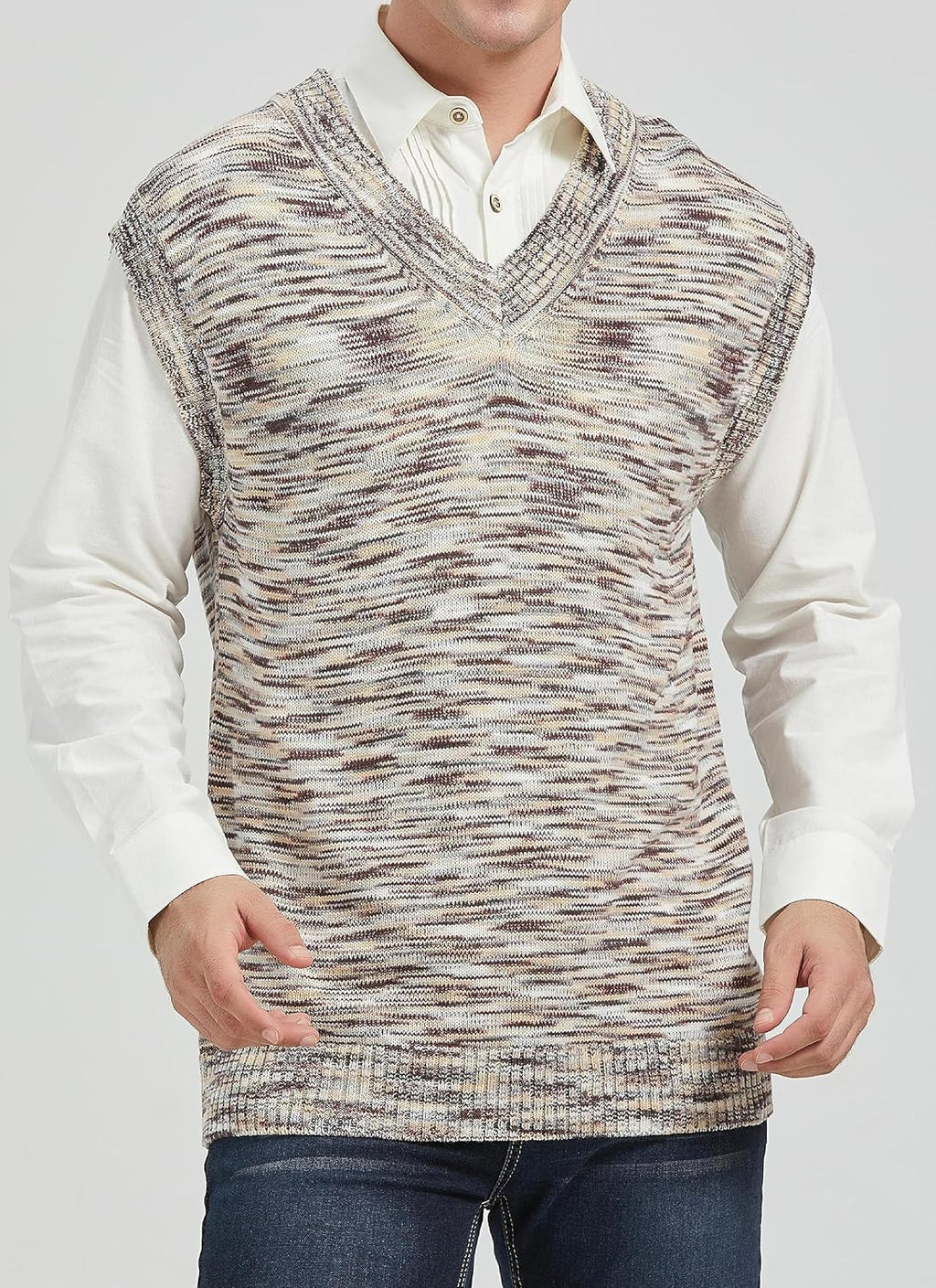 CALSUZ Men's Vest Knitted V Neck Sleeveless Pullover Sweaters