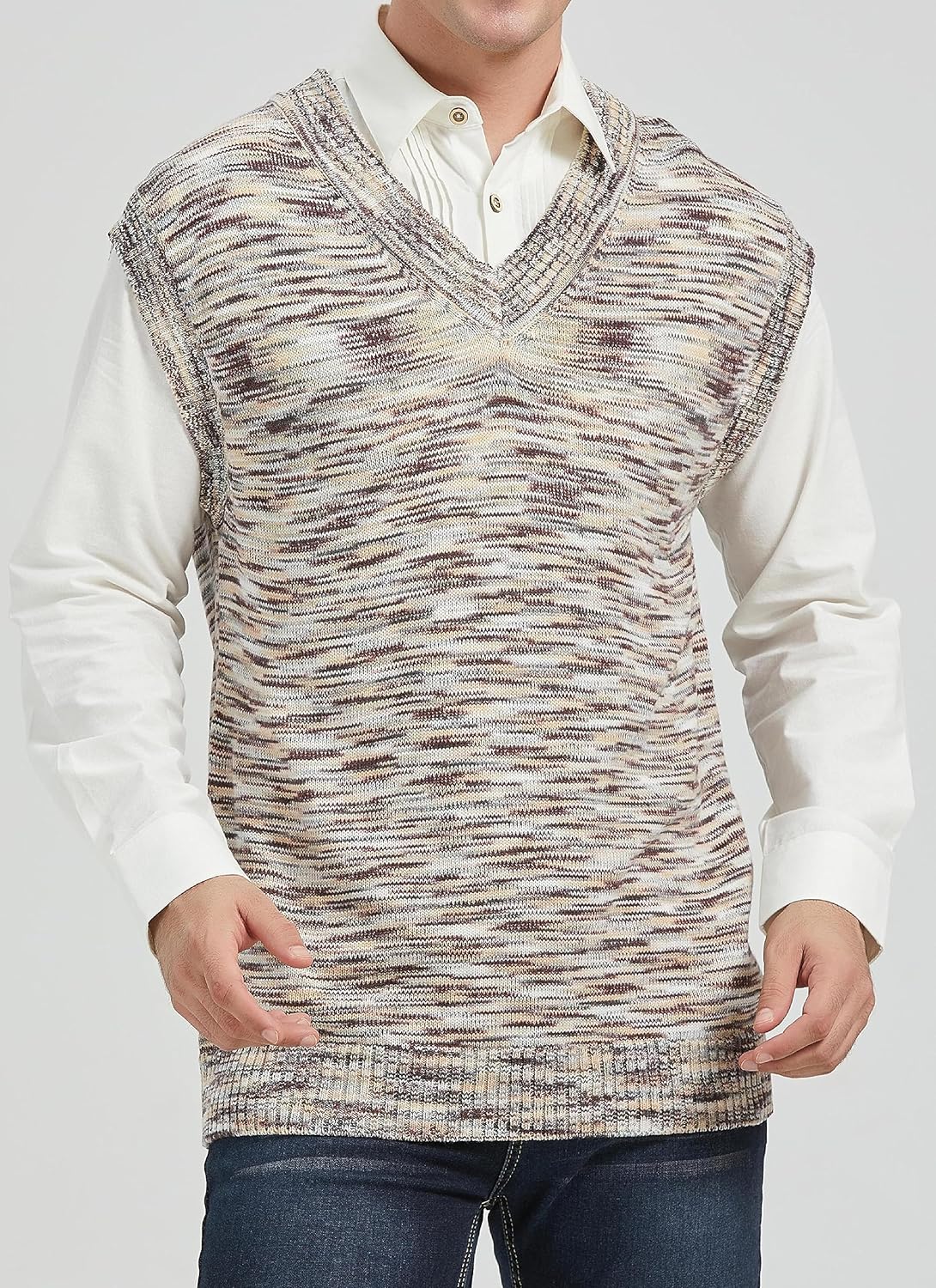 CALSUZ Men's Vest Knitted V Neck Sleeveless Pullover Sweaters