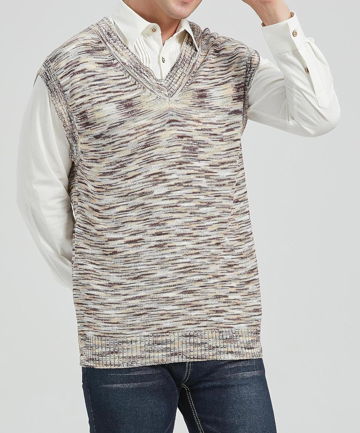 CALSUZ Men's Vest Knitted V Neck Sleeveless Pullover Sweaters