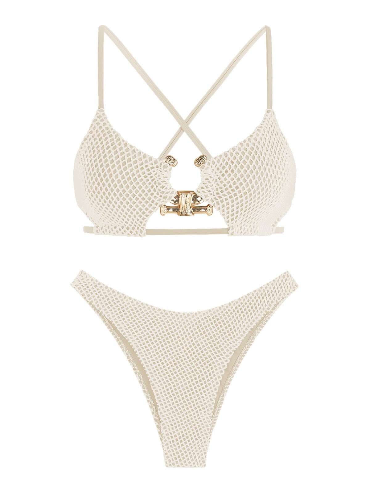 Criss Cross Textured Cutout Bikini