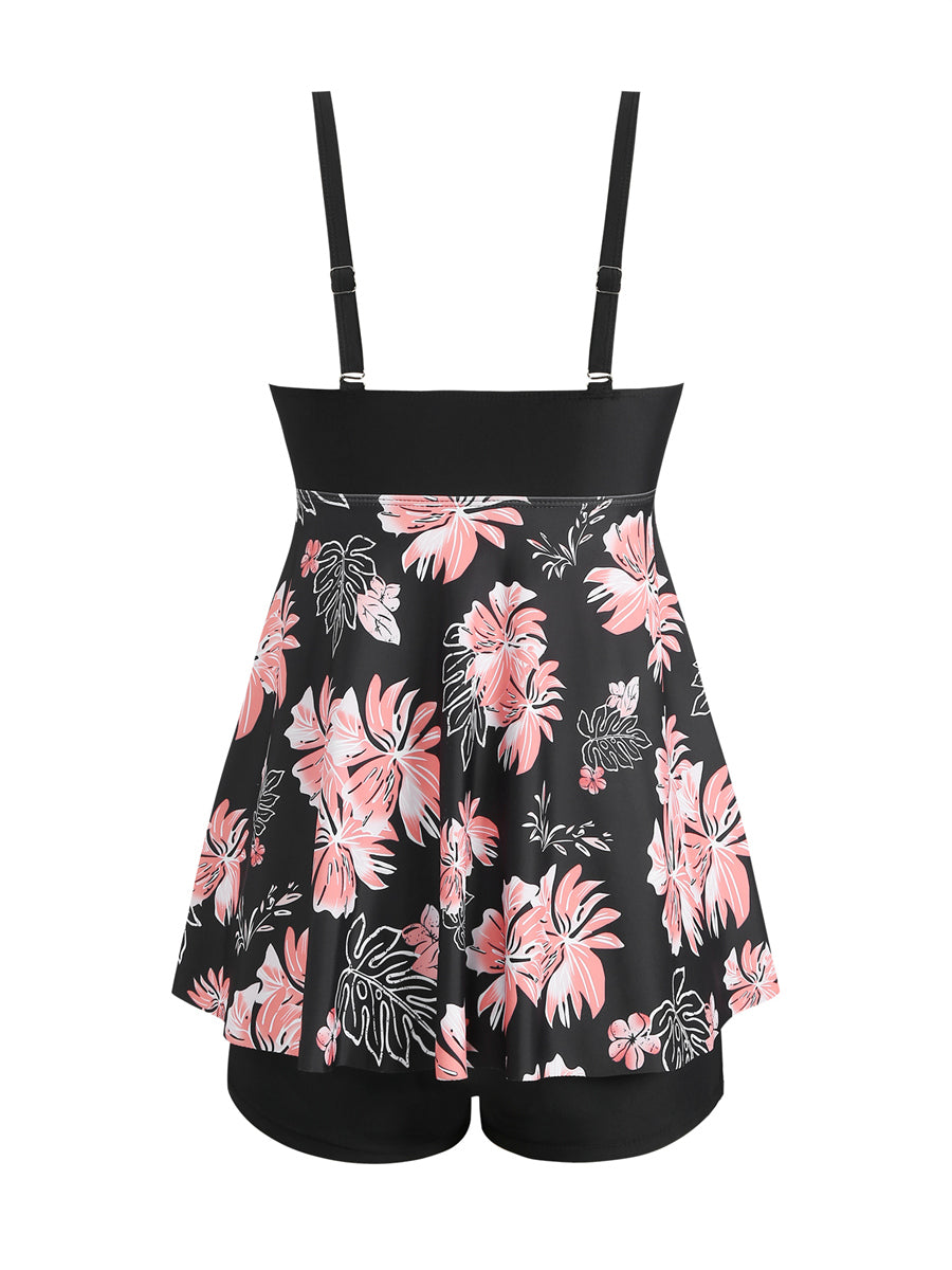ZAFUL Tankini Swimsuits for Women Tummy Control Two Piece Modest Bathing Suits Floral Skirt Top with Boyshorts