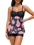 ZAFUL Tankini Swimsuits for Women Tummy Control Two Piece Modest Bathing Suits Floral Skirt Top with Boyshorts