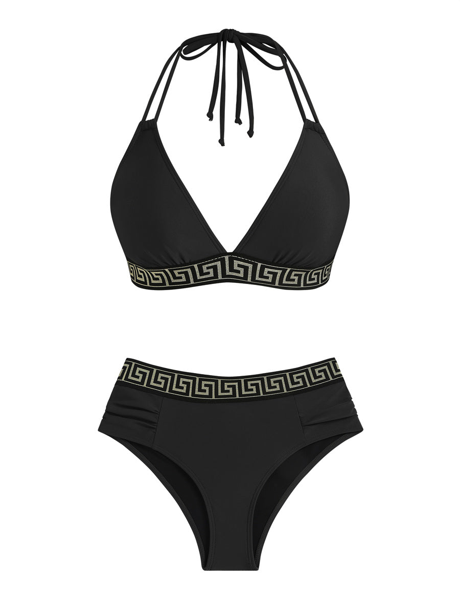 ZAFUL Women Halter V Neck Bikini Sets 2 Piece High Waisted Color Block Bathing Suits Swimsuit