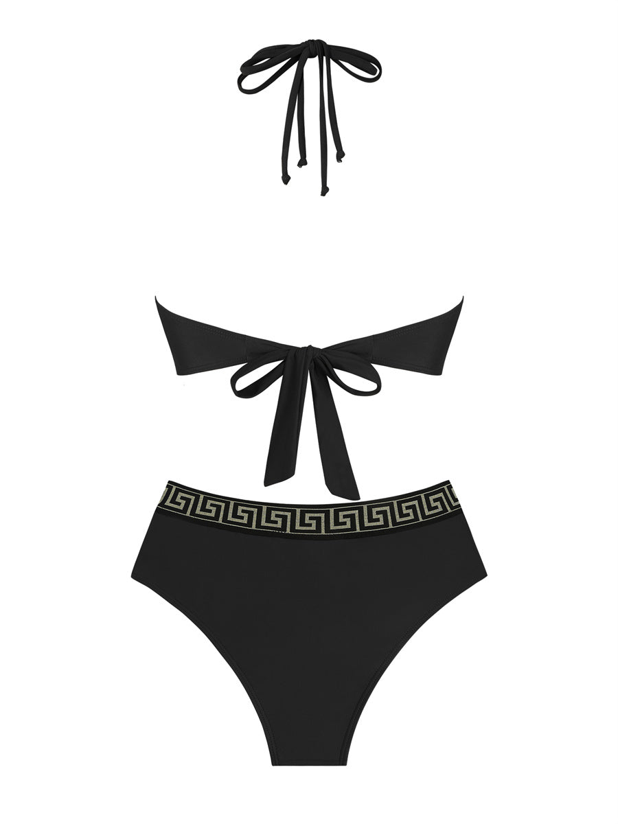 ZAFUL Women Halter V Neck Bikini Sets 2 Piece High Waisted Color Block Bathing Suits Swimsuit