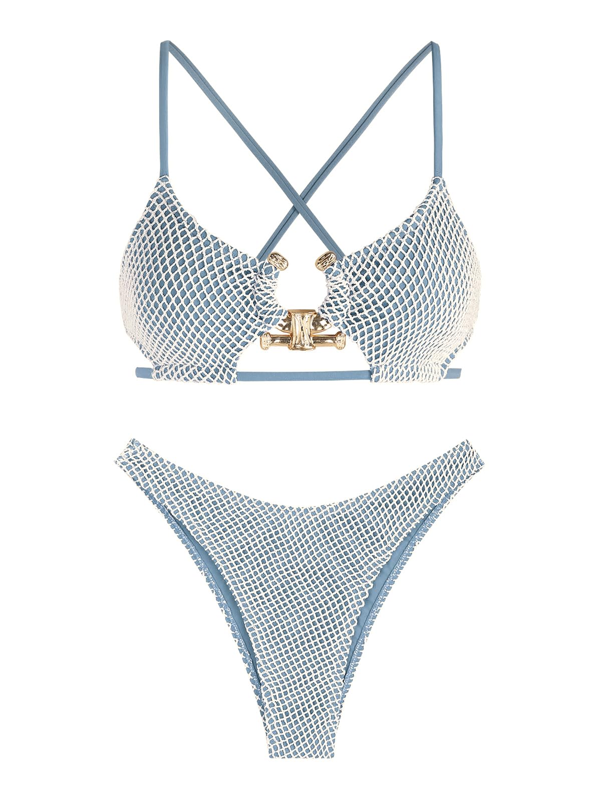 Criss Cross Textured Cutout Bikini