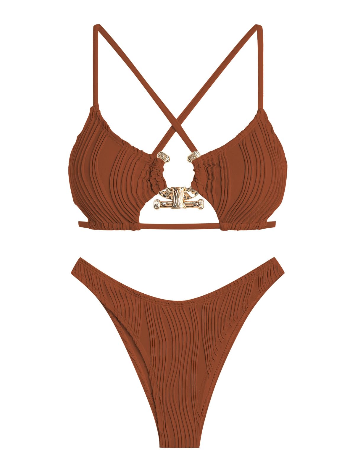 Criss Cross Textured Cutout Bikini