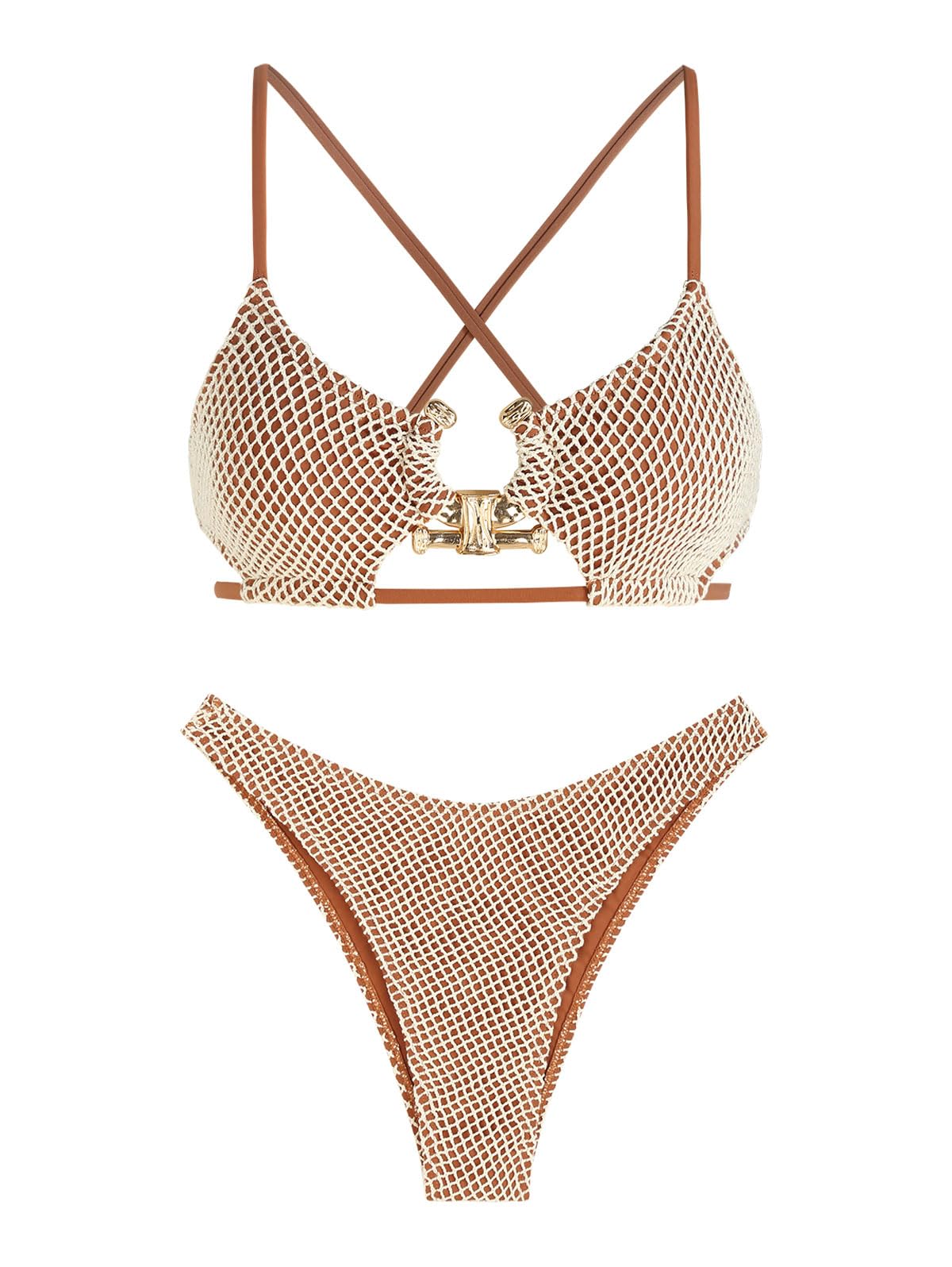 Criss Cross Textured Cutout Bikini