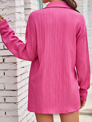 CALSUZ Women's Button Up Long Sleeve Shirt and High Waisted Shorts Casual Sweatshirt Set