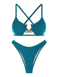 Criss Cross Textured Cutout Bikini
