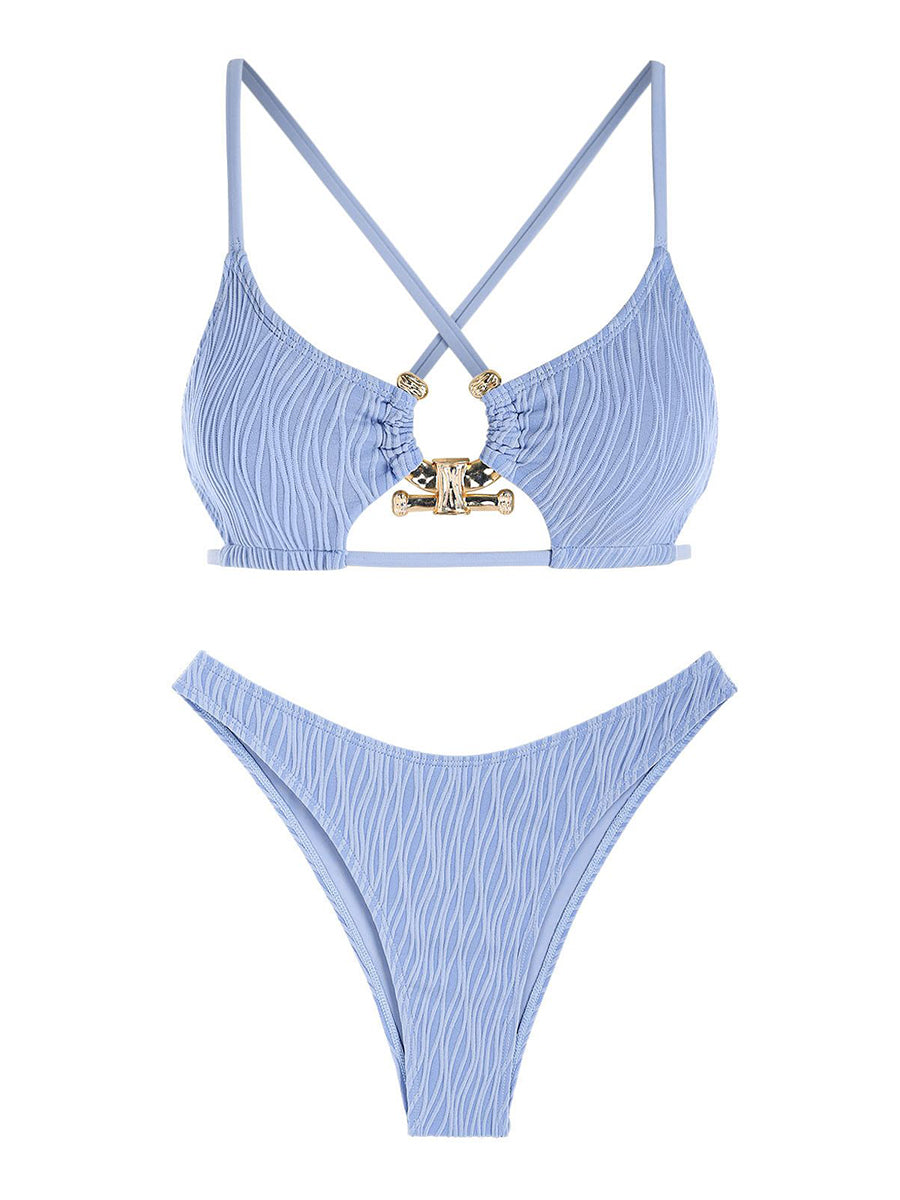 Criss Cross Textured Cutout Bikini