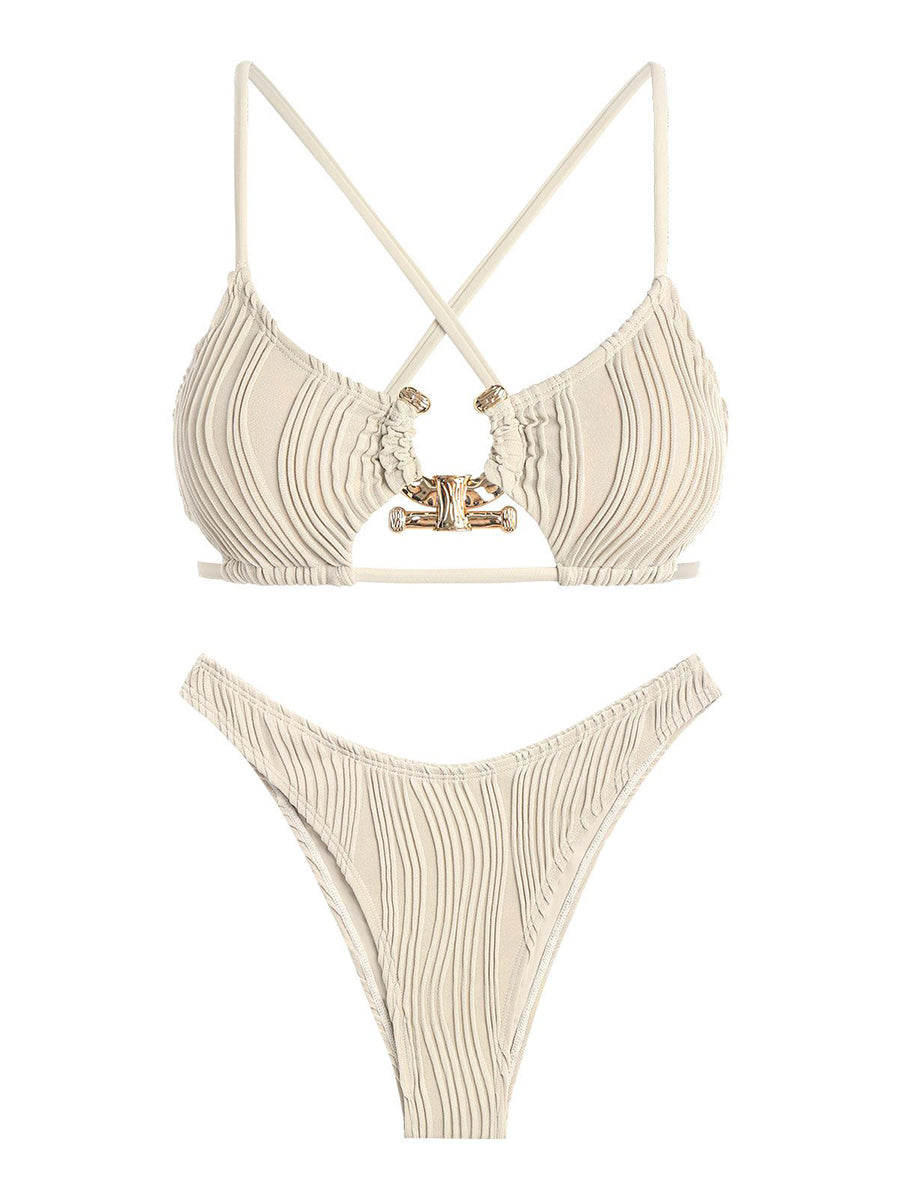 Criss Cross Textured Cutout Bikini