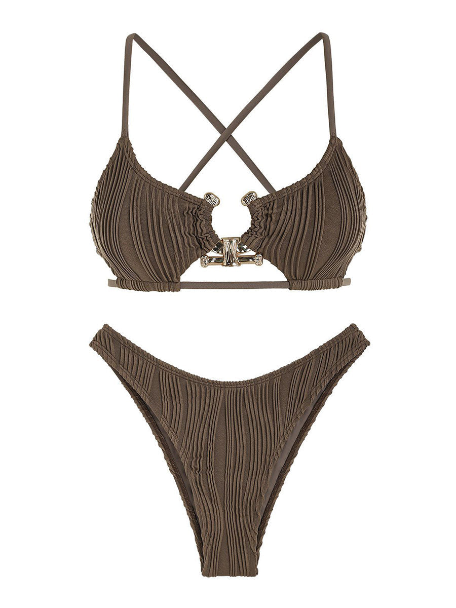 Criss Cross Textured Cutout Bikini