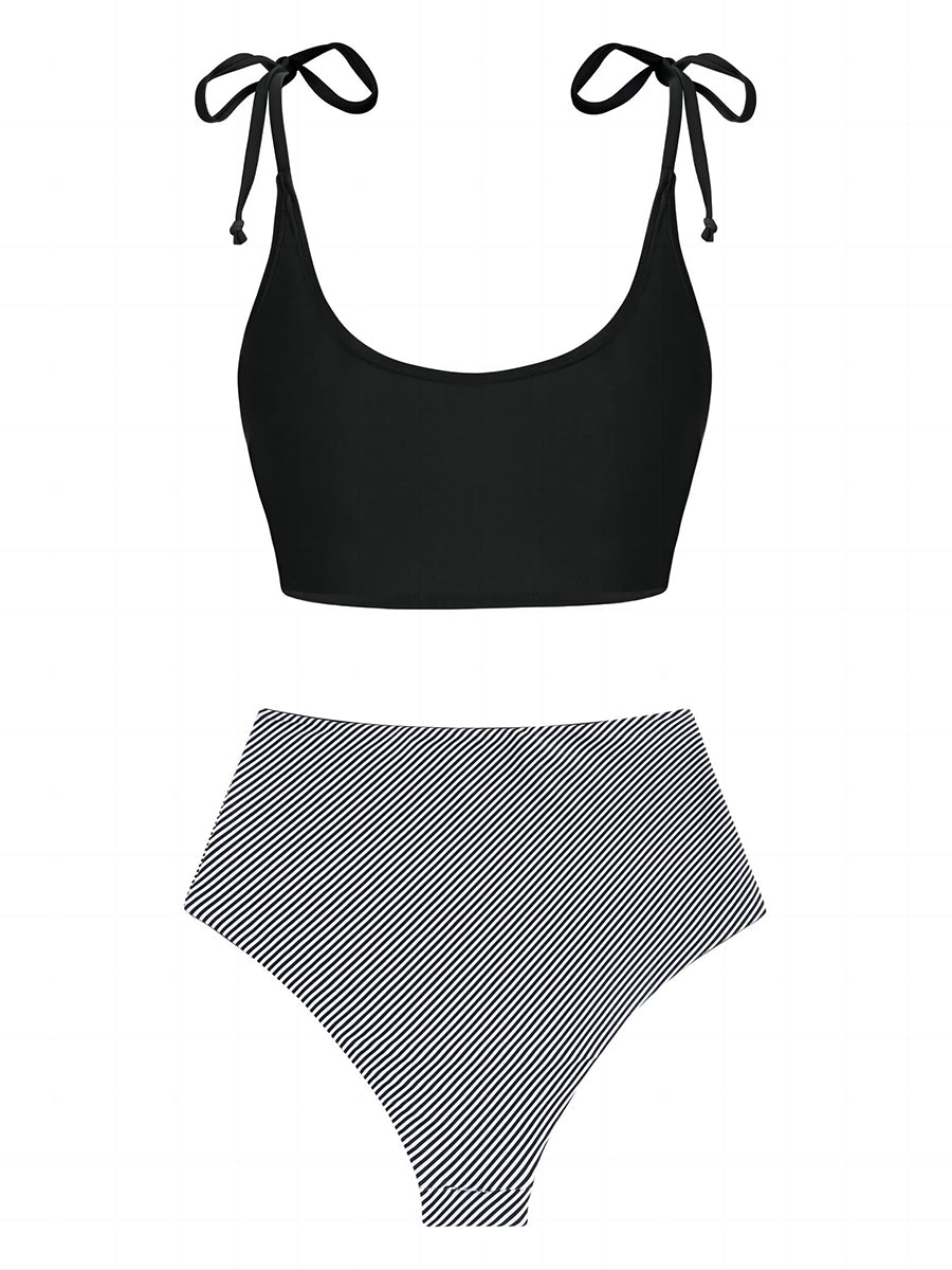Floral High Waisted Tie Shoulder Tankini