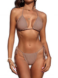 Frilled Hollow Out Halter Bikini