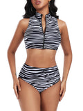 Half Zip Cheeky Two Pieces Swimsuit