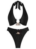Halter Metal O Ring High Waisted Bikini