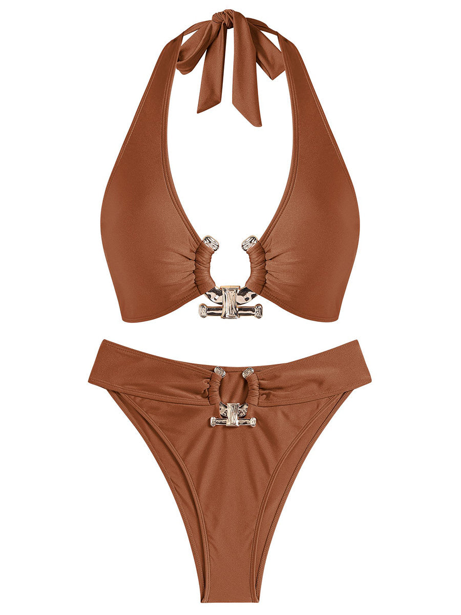 Halter Metal O Ring High Waisted Bikini