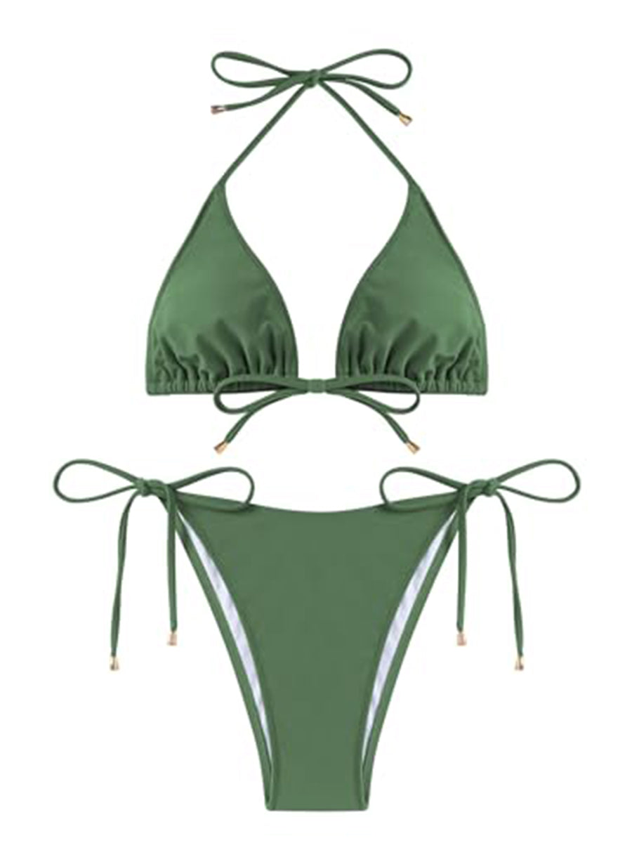 High Cut Halter Triangle Bikini Set