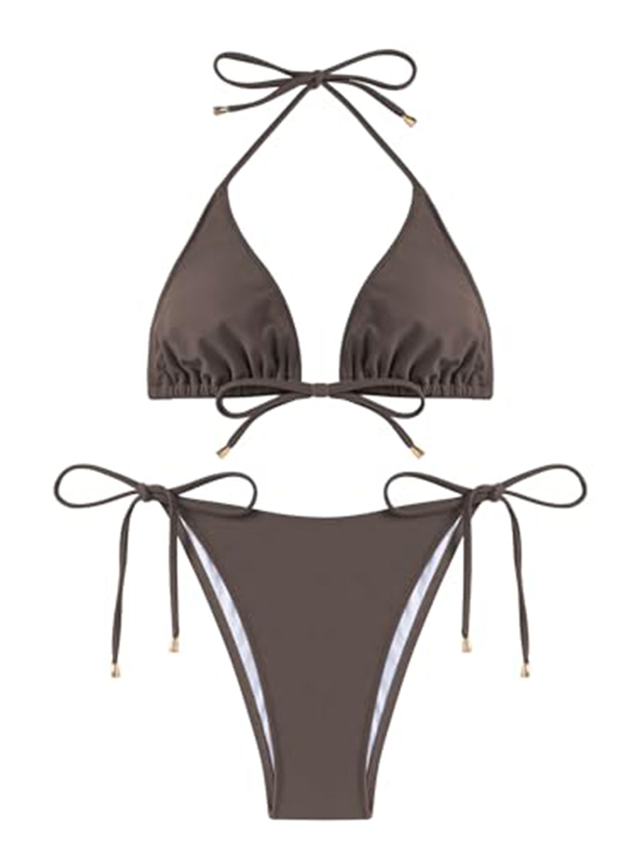 High Cut Halter Triangle Bikini Set