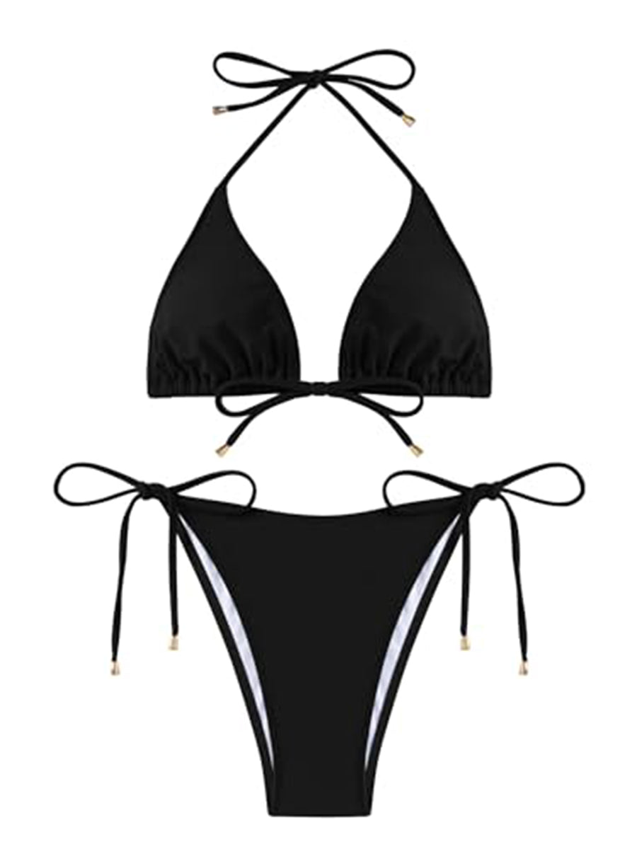 High Cut Halter Triangle Bikini Set