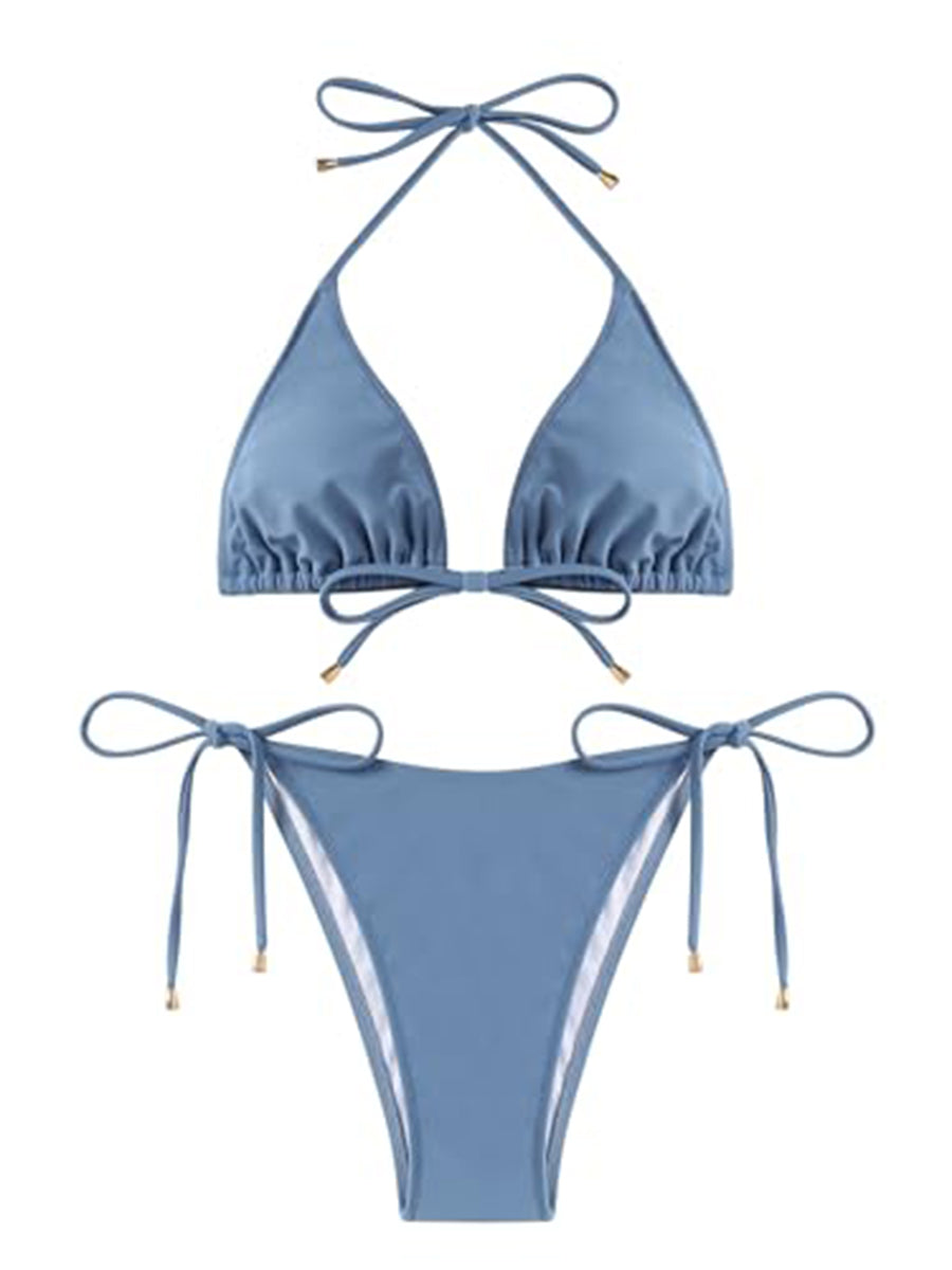 High Cut Halter Triangle Bikini Set
