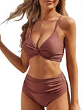 High Waisted Twist Cross Bikini