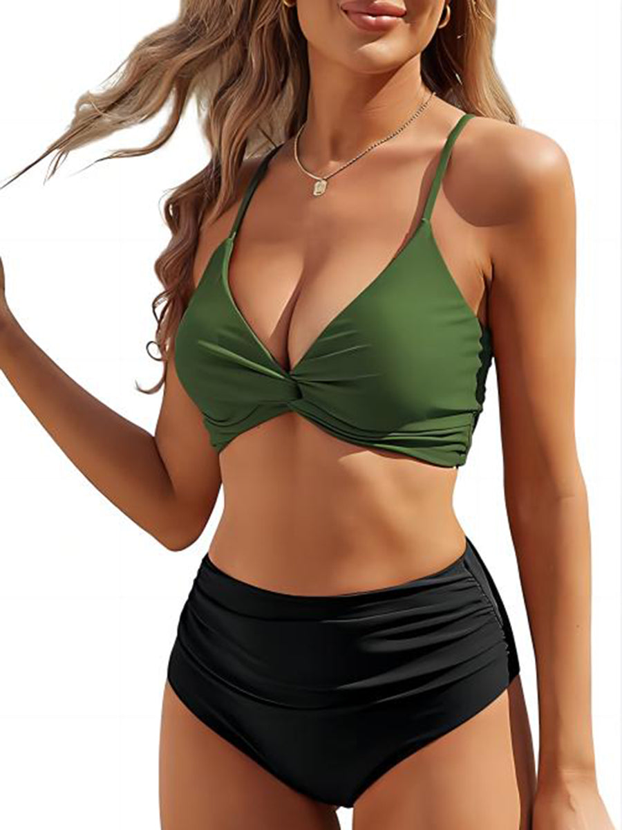 High Waisted Twist Cross Bikini