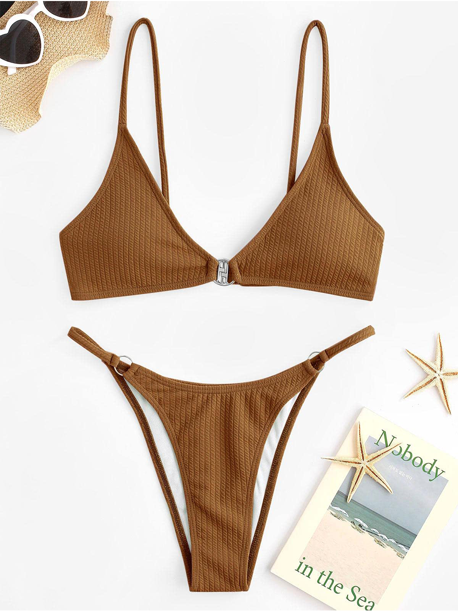 O Ring Halter Solid Color Swimsuit