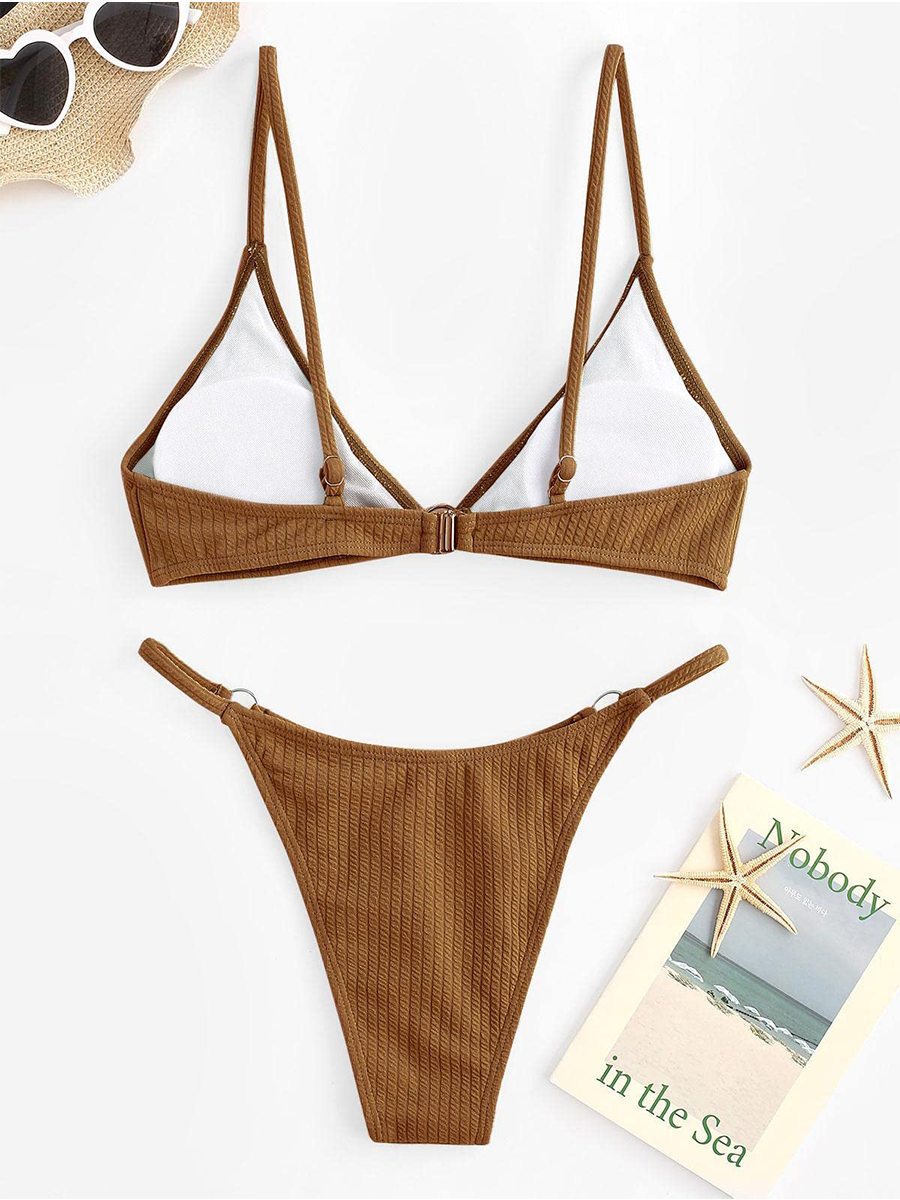 O Ring Halter Solid Color Swimsuit