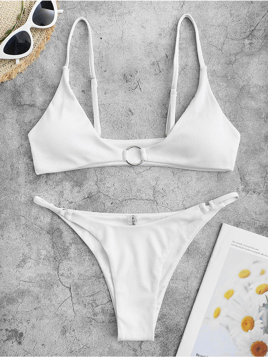 O Ring Halter Solid Color Swimsuit