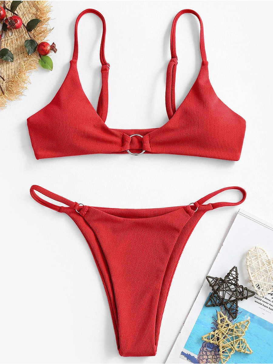 O Ring Halter Solid Color Swimsuit