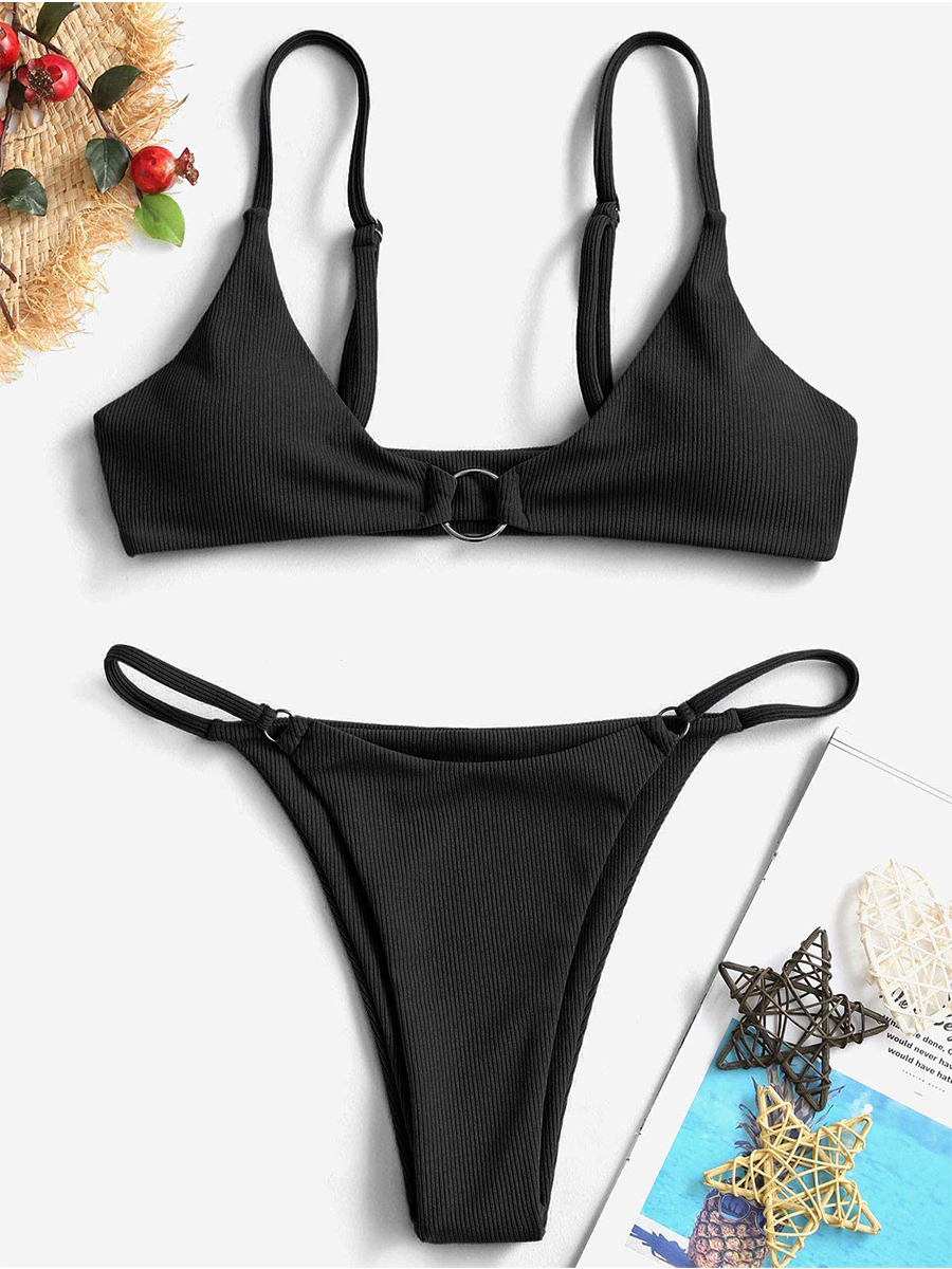 O Ring Halter Solid Color Swimsuit