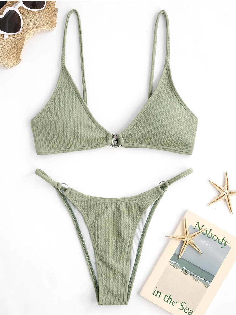 O Ring Halter Solid Color Swimsuit