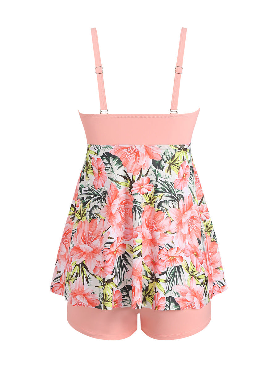 ZAFUL Tankini Swimsuits for Women Tummy Control Two Piece Modest Bathing Suits Floral Skirt Top with Boyshorts