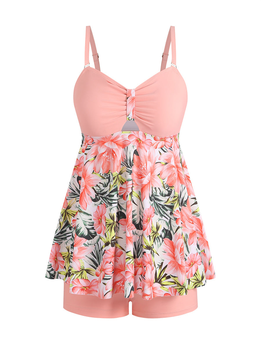 ZAFUL Tankini Swimsuits for Women Tummy Control Two Piece Modest Bathing Suits Floral Skirt Top with Boyshorts