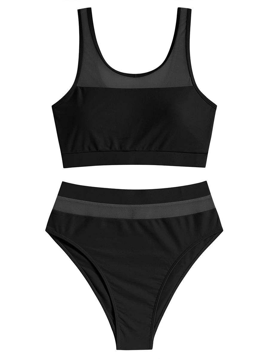 Scoop Neck Sheer High-Waisted Bikini