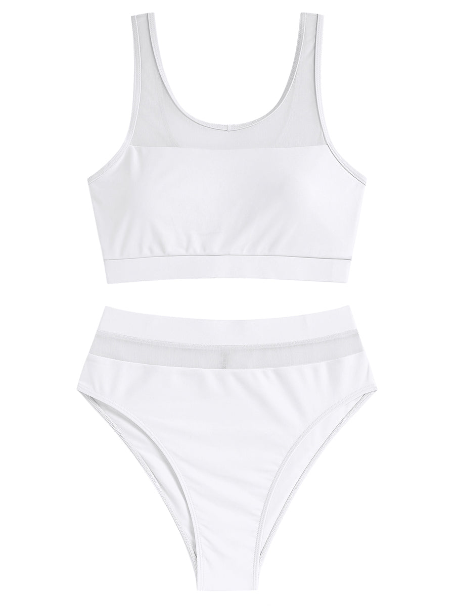 Scoop Neck Sheer High-Waisted Bikini