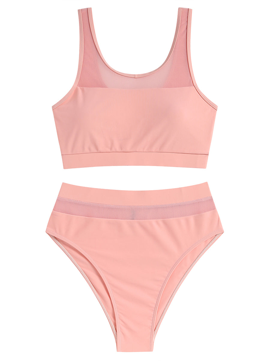 Scoop Neck Sheer High-Waisted Bikini